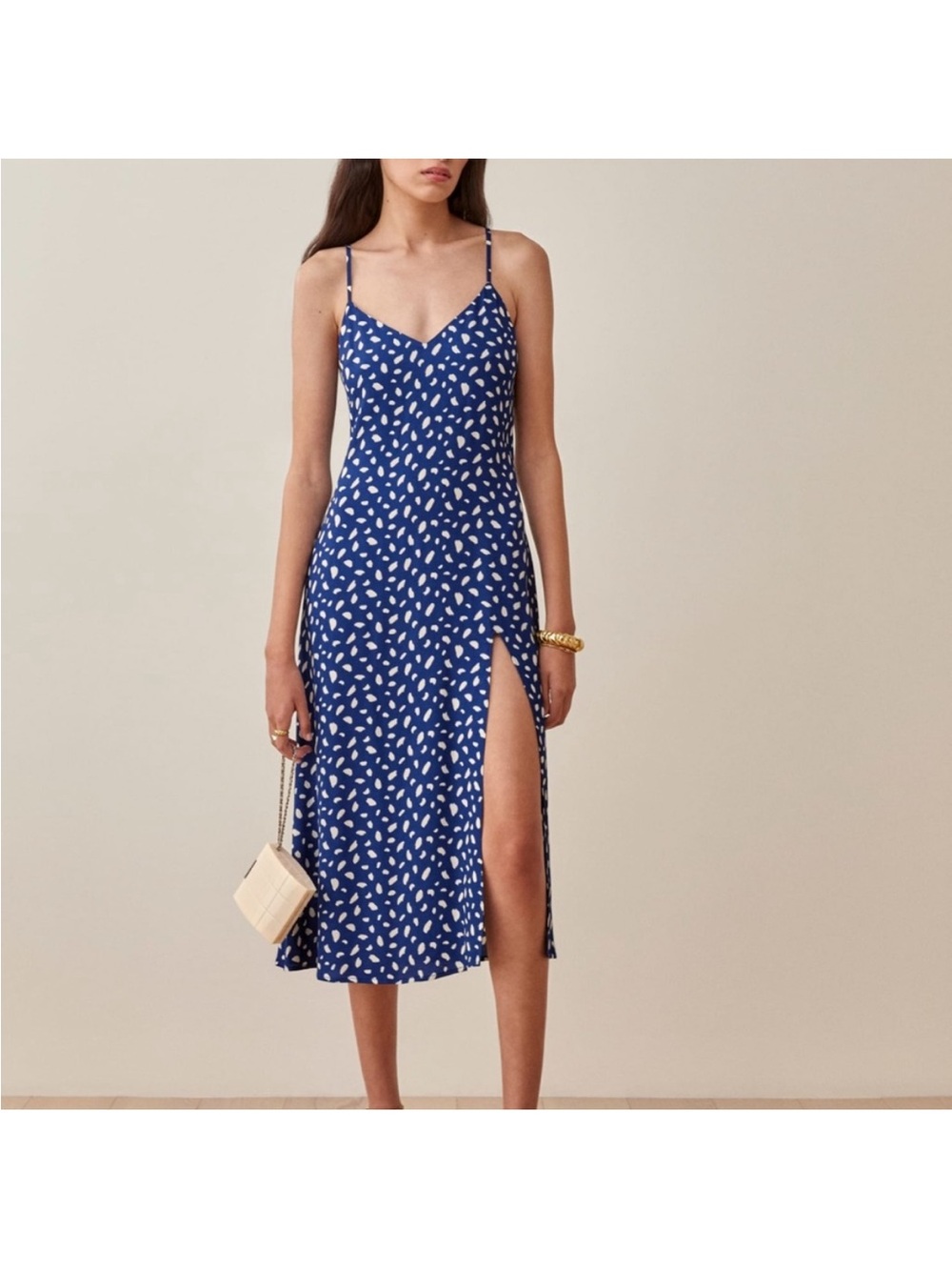 Reformation Moray Midi Blue Crimini Dress